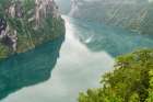 Norway. Tourist ship navigates fjord. Art Print